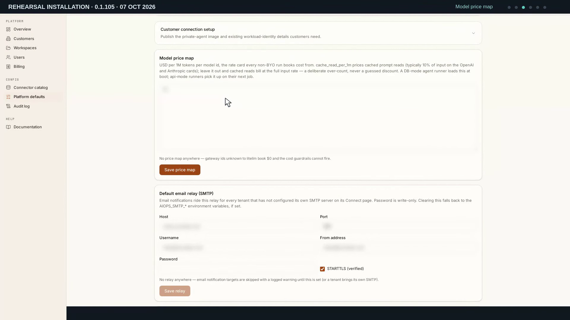 Model defaults, billing, and email configuration
