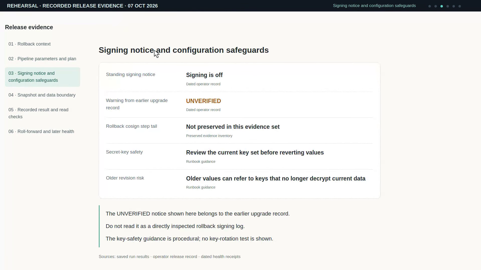 Review the recorded return to the previous version