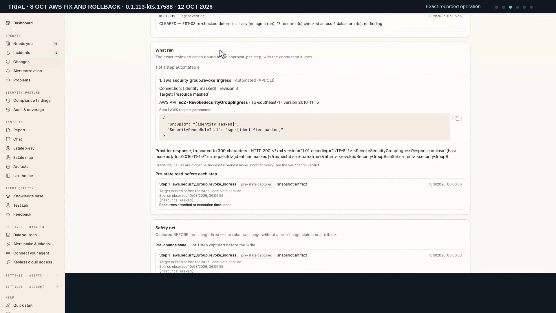 Review an isolated AWS fix and rollback