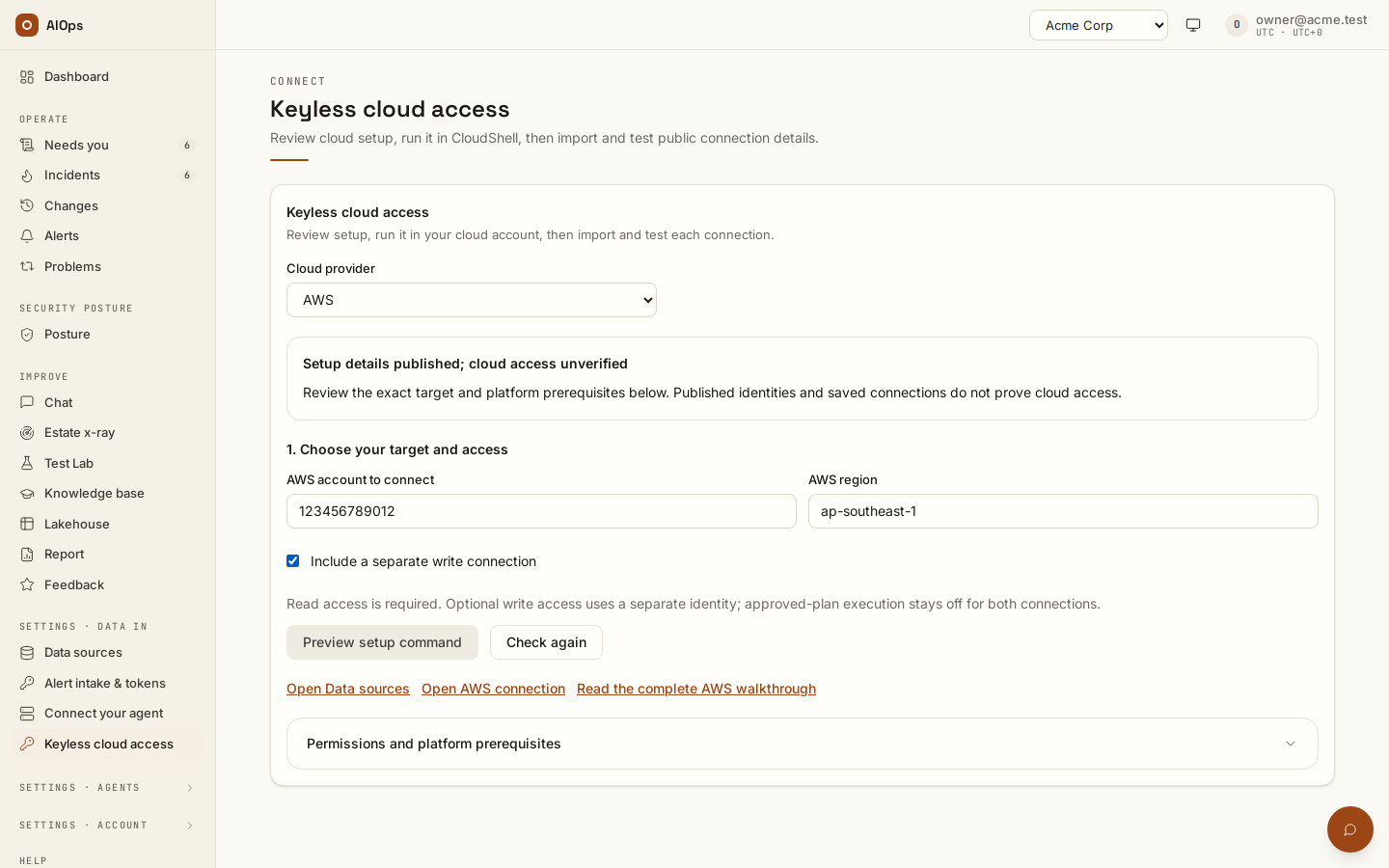 CloudShell setup, public output and connection verification